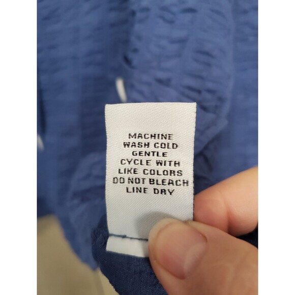 Habitat Retro Twilight Blue Pucker Wire Collar Button-Up Top Size XL Lagenlook - Picture 7 of 7